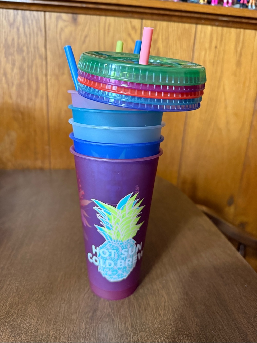 2020 Starbucks Hawaii Collection 24oz Set Of 5 Reusable Cold Cups With Straws